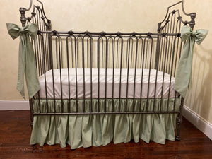 Soft Green  and White Neutral Baby Bedding - Neutral Crib Bedding, Crib Rail Cover