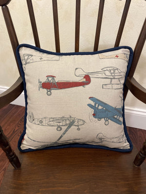 Vintage Airplane with Navy Accent Pillow