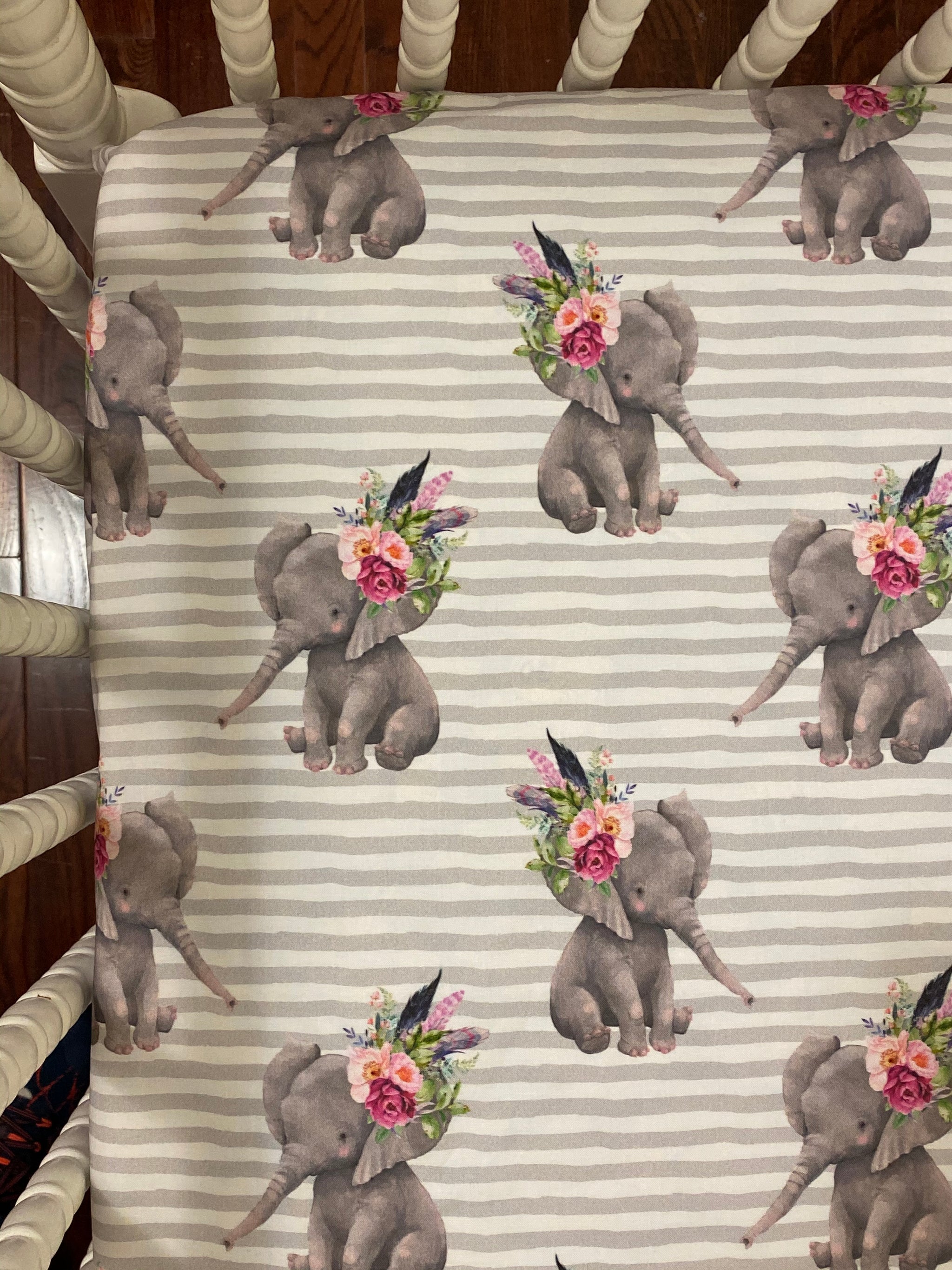 Boho Floral Elephant Girl Crib Bedding- Lavender and Gray Elephant Baby Girl Bedding