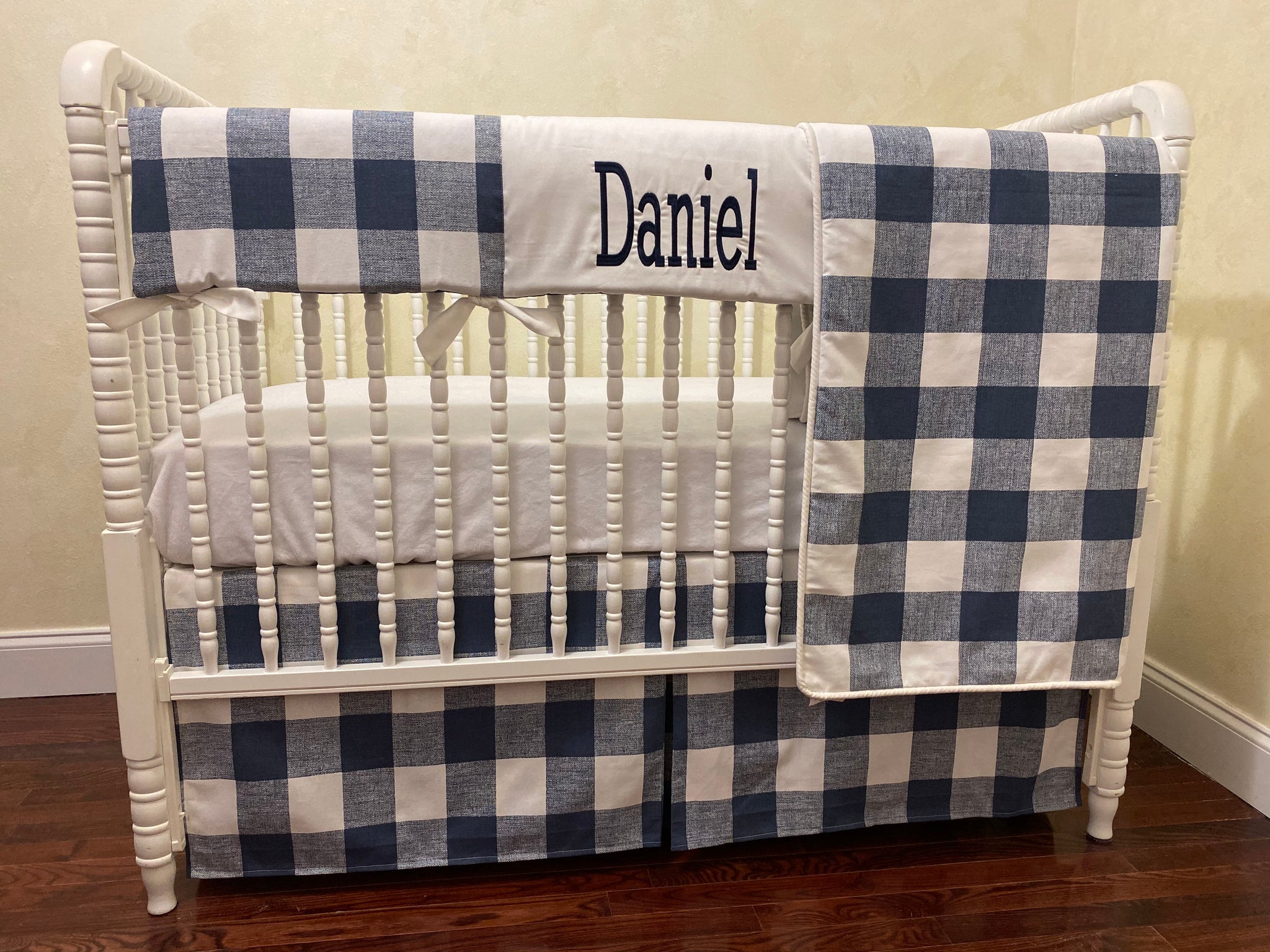Navy Buffalo Check Baby Bedding - Navy Buffalo Plaid Crib Bedding
