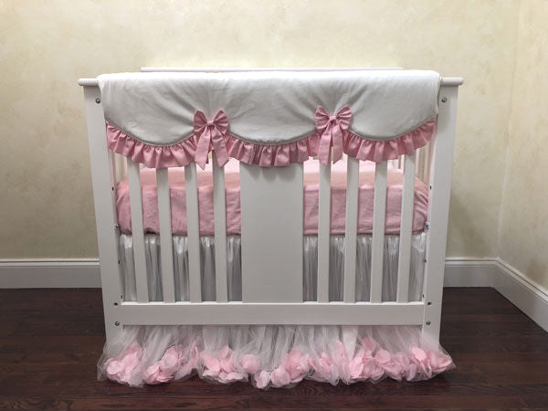 White and Pink Mini Crib Bedding Set - Girl Baby Bedding, Princess Mini Crib Bedding
