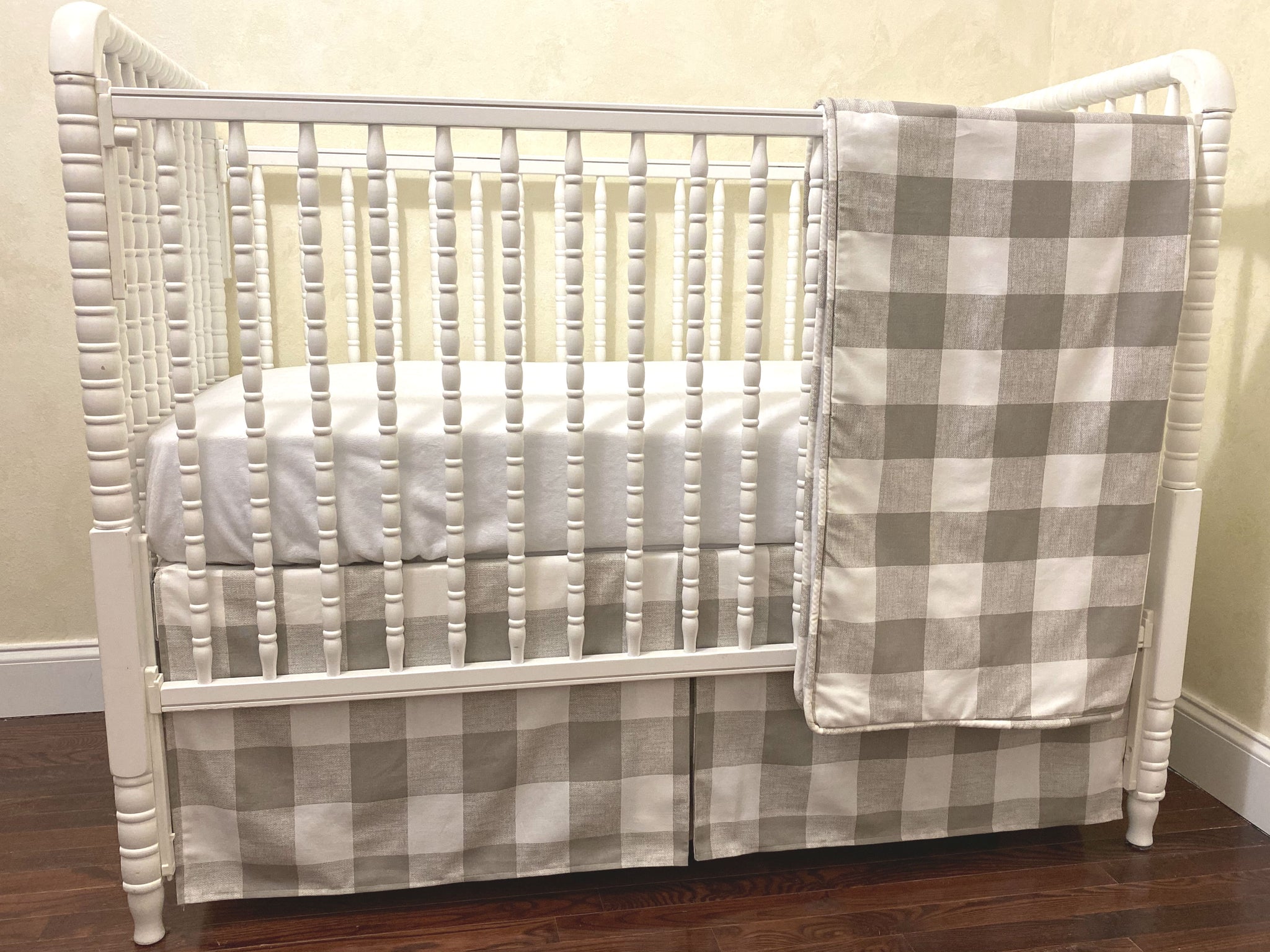 Taupe/Khaki Buffalo Plaid Baby Bedding - Buffalo Plaid Crib Bedding , Boy Crib Bedding, Crib Rail Cover