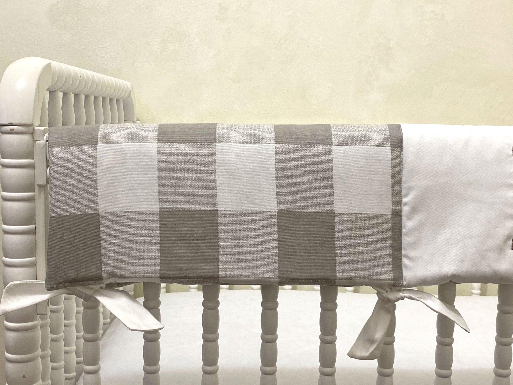 Taupe/Khaki Buffalo Plaid Baby Bedding - Buffalo Plaid Crib Bedding , Boy Crib Bedding, Crib Rail Cover