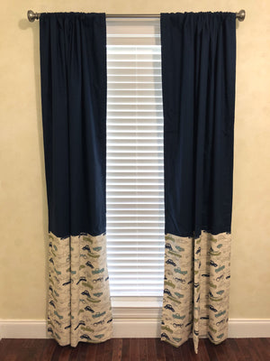 Navy with Vintage Cars & Trucks Curtain Panels