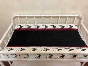 Changing Pad Cover - Black Buck with Black Minky and Red Gingham Plaid