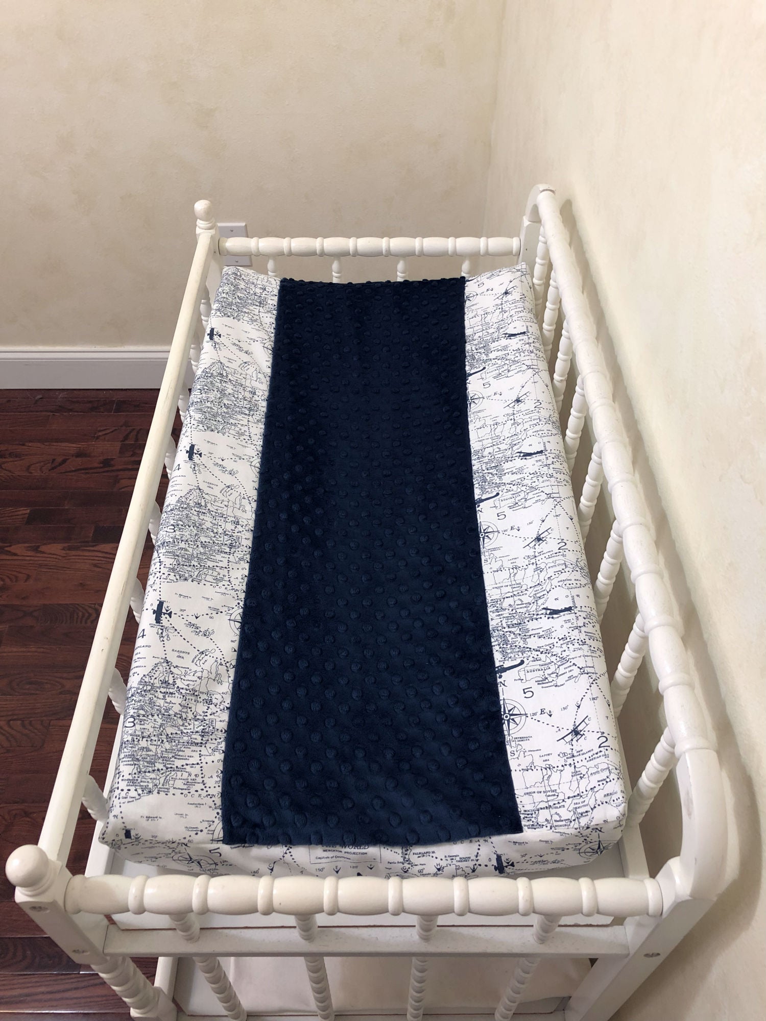 Changing Pad Cover - Navy Air Traffic Map with Navy Minky Dot