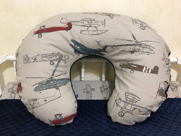 Baby Boy Airplane Crib Bedding with Navy Blue and Red