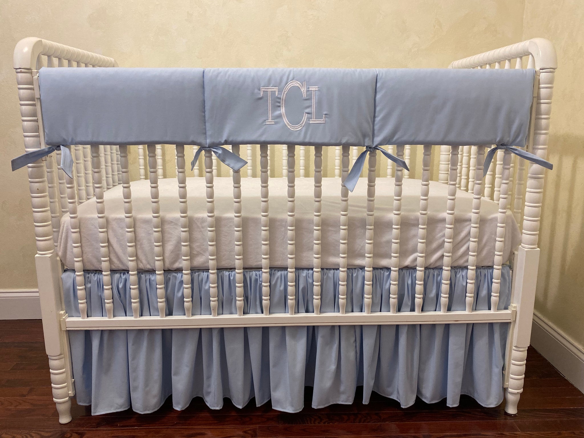 Light Pale Blue Boy Baby Crib Bedding - Boy Crib Bedding, Crib Rail Cover