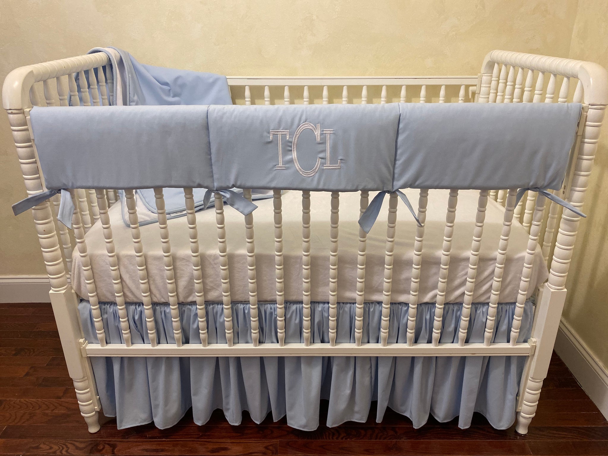 Light Pale Blue Boy Baby Crib Bedding - Boy Crib Bedding, Crib Rail Cover