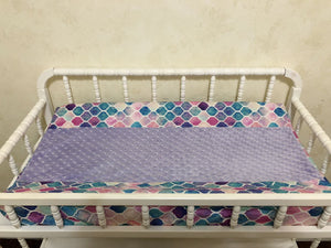 Changing Pad Cover - Mermaid Tile with Lavender Minky