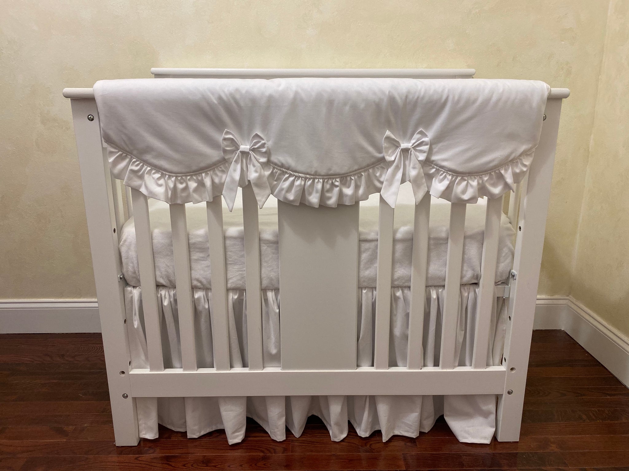 White Baby Girl Mini Crib Bedding - Girl Mini Crib Baby Bedding, White Mini Crib Bedding
