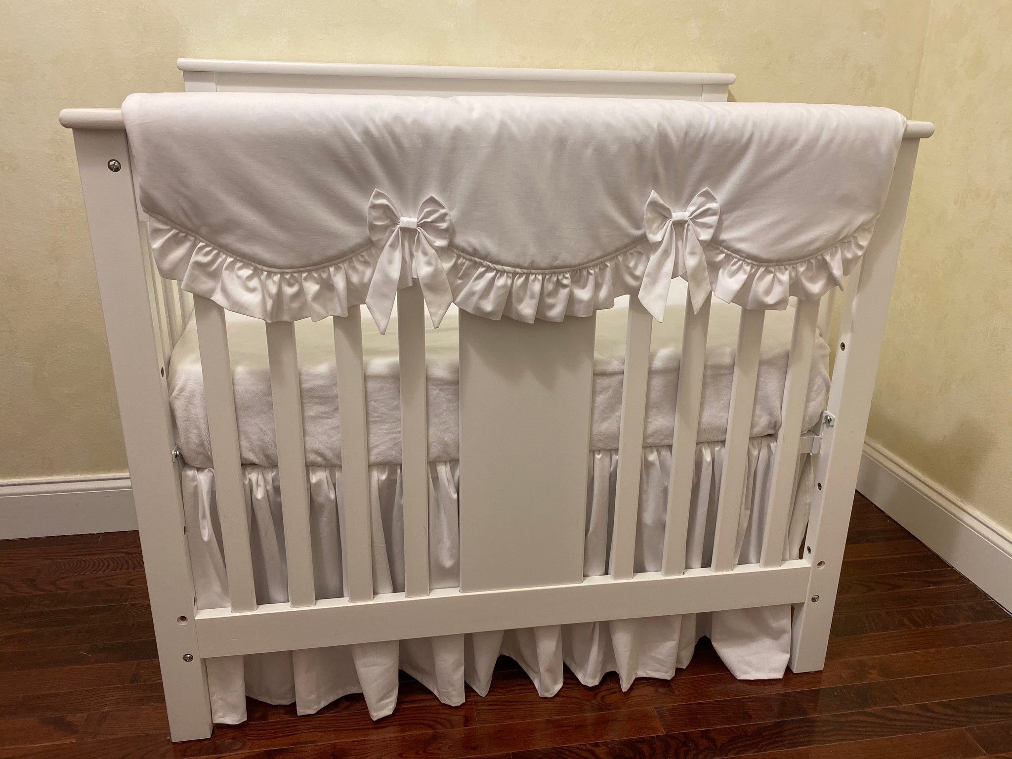 White Baby Girl Mini Crib Bedding - Girl Mini Crib Baby Bedding, White Mini Crib Bedding