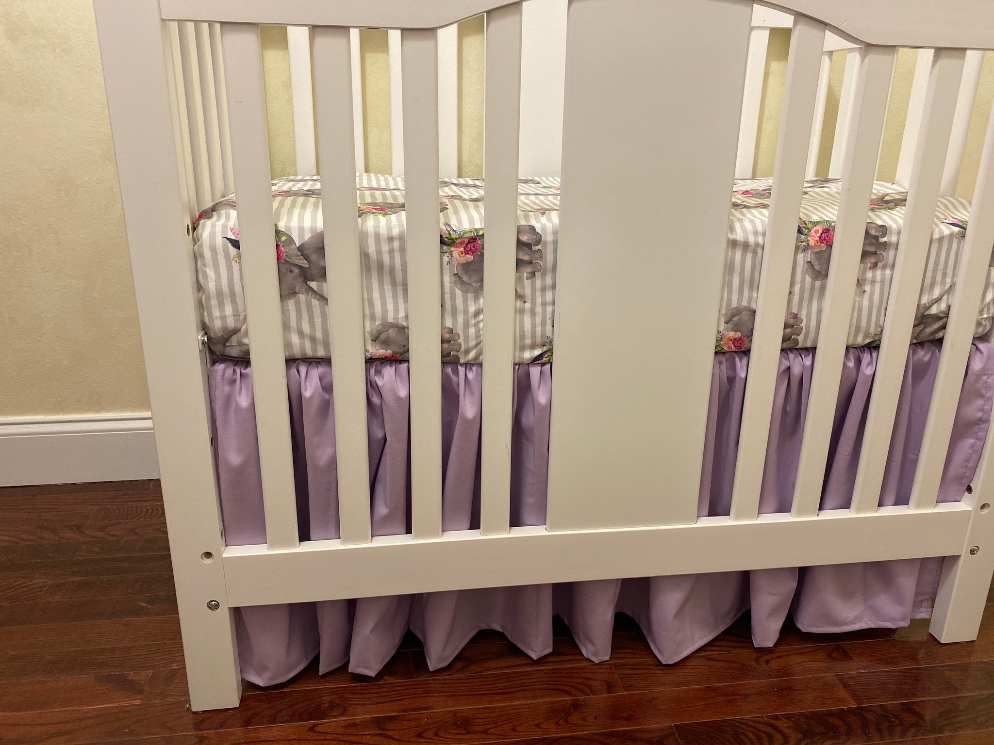 Boho Floral Elephant Mini Crib Bedding - Girl Baby Bedding, Girl Mini Crib Bedding