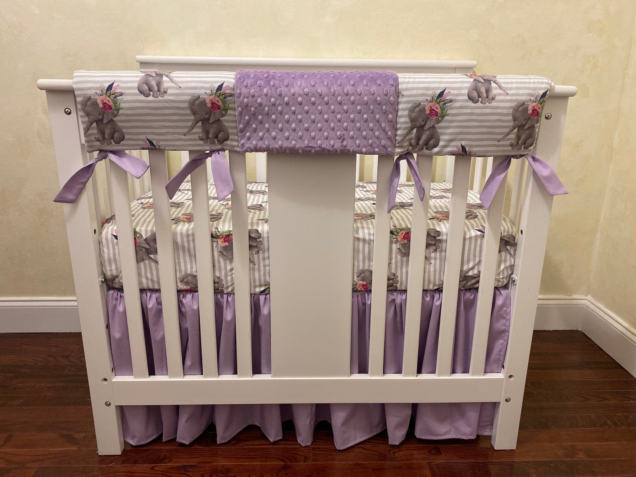 Boho Floral Elephant Mini Crib Bedding - Girl Baby Bedding, Girl Mini Crib Bedding