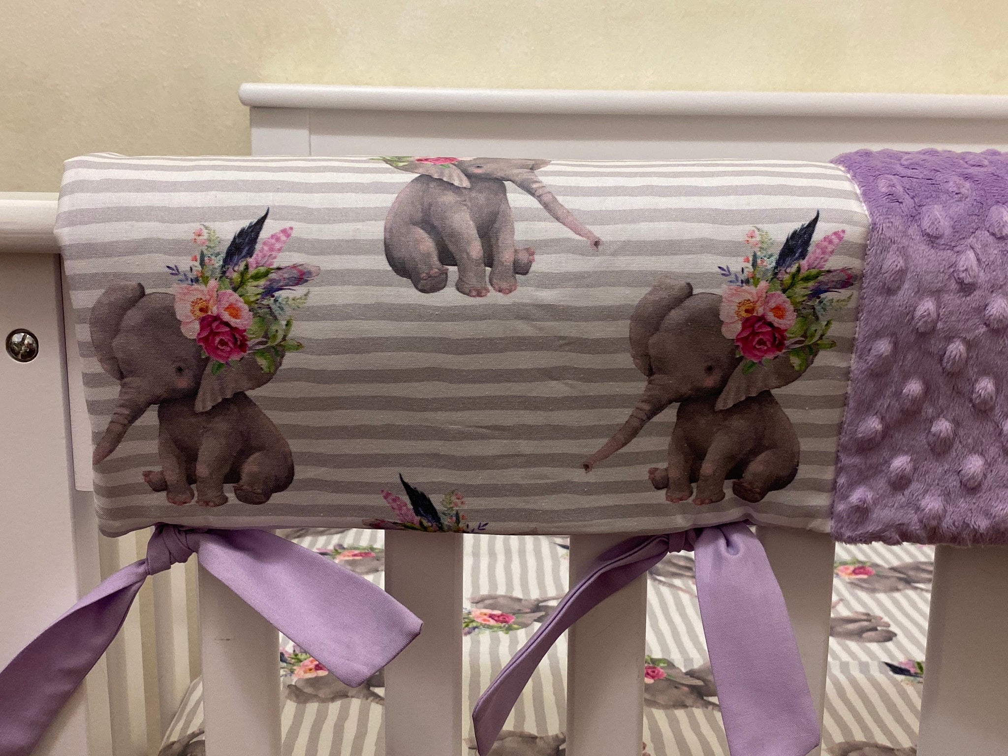 Boho Floral Elephant Mini Crib Bedding - Girl Baby Bedding, Girl Mini Crib Bedding