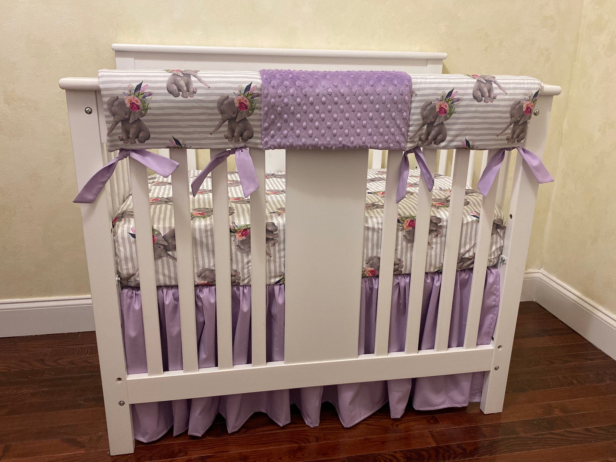 Boho Floral Elephant Mini Crib Bedding - Girl Baby Bedding, Girl Mini Crib Bedding