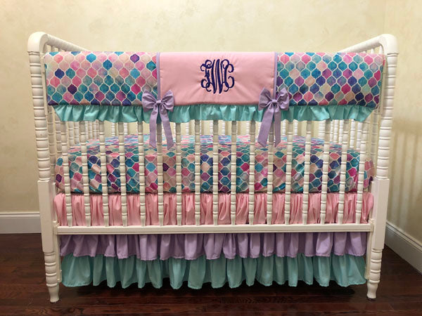 Baby Girl Mermaid Crib Bedding in Pink, Aqua, and Lavender