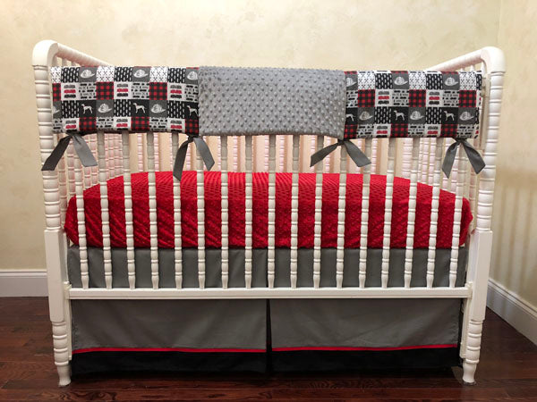 Firefighter Crib Bedding Boy Baby Bedding, Fire Truck Baby Bedding in Gray, Black, and Red