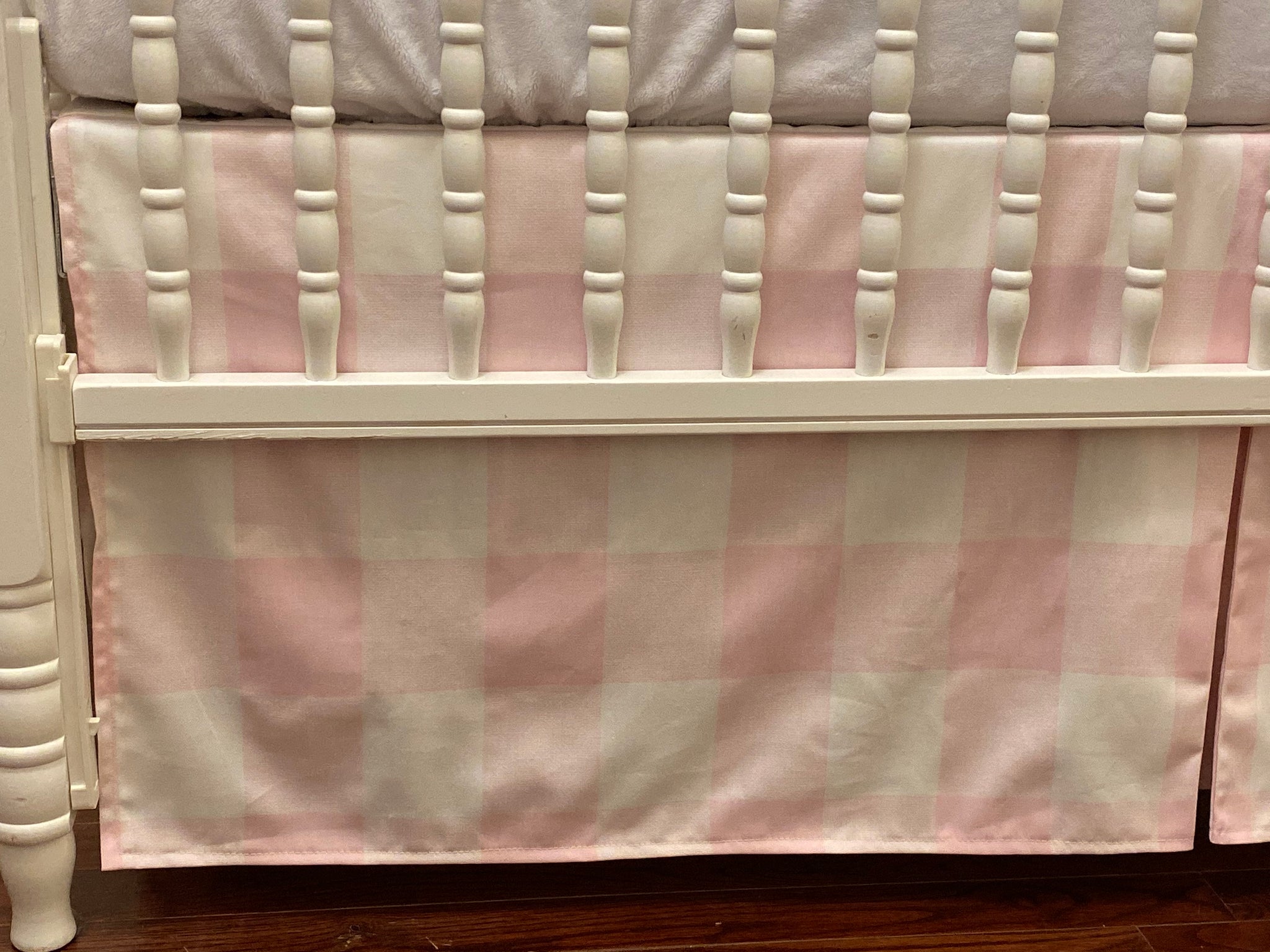 Pink Buffalo Plaid Girl Crib Bedding - Buffalo Plaid Baby Bedding , Crib Rail Cover, Pink Plaid Crib Skirt