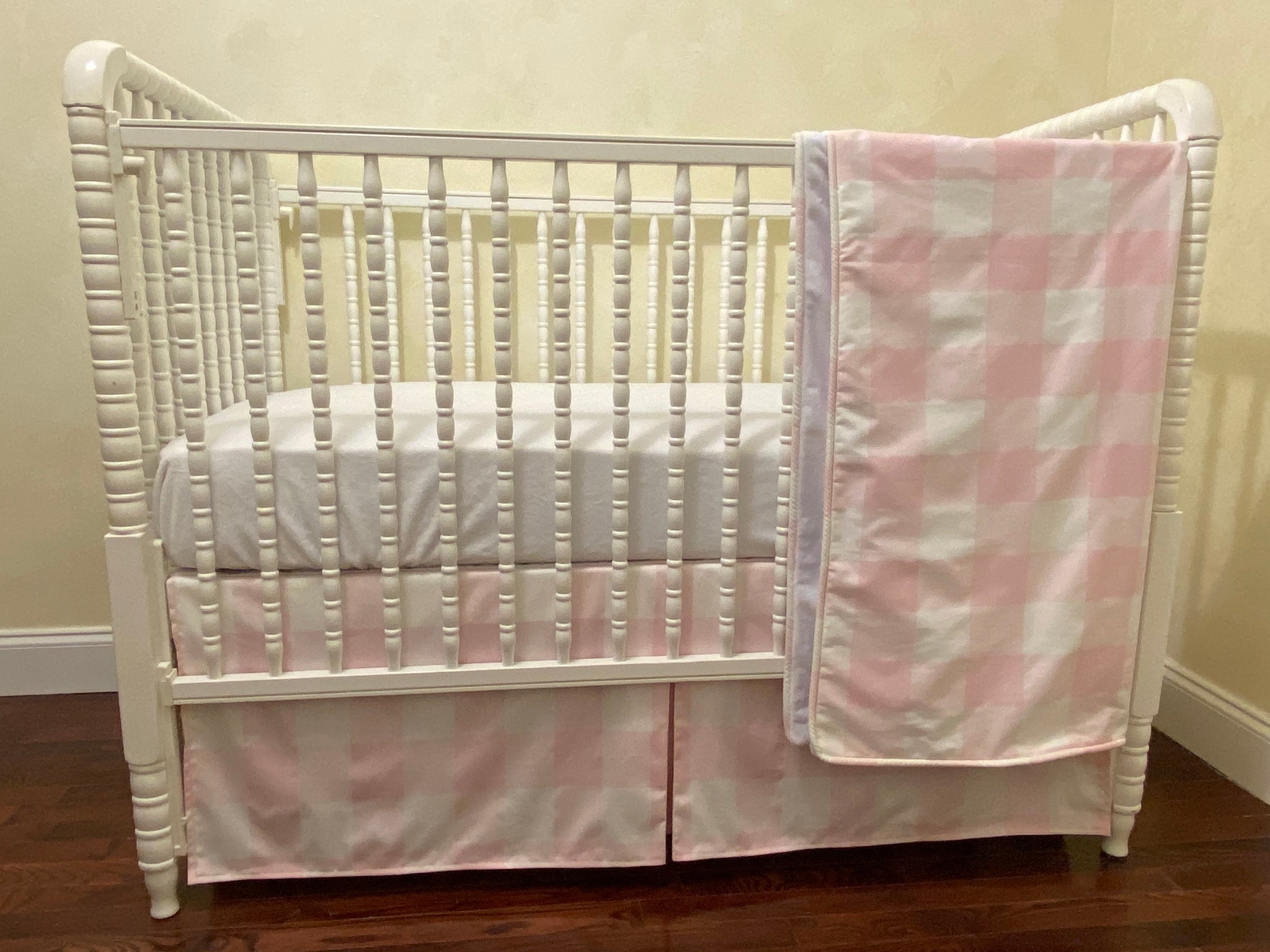 Pink Buffalo Plaid Girl Crib Bedding - Buffalo Plaid Baby Bedding , Crib Rail Cover, Pink Plaid Crib Skirt