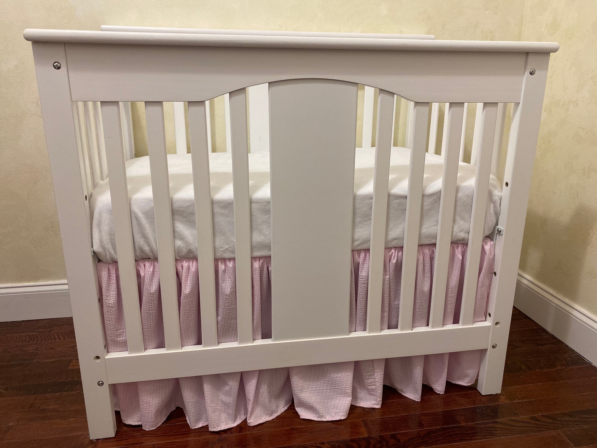 Pink Seersucker Mini Crib Bedding - Girl Mini Crib Baby Bedding
