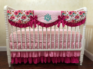 Floral Girl Crib Bedding Set - Girl Baby Bedding, Pink Floral Baby Bedding