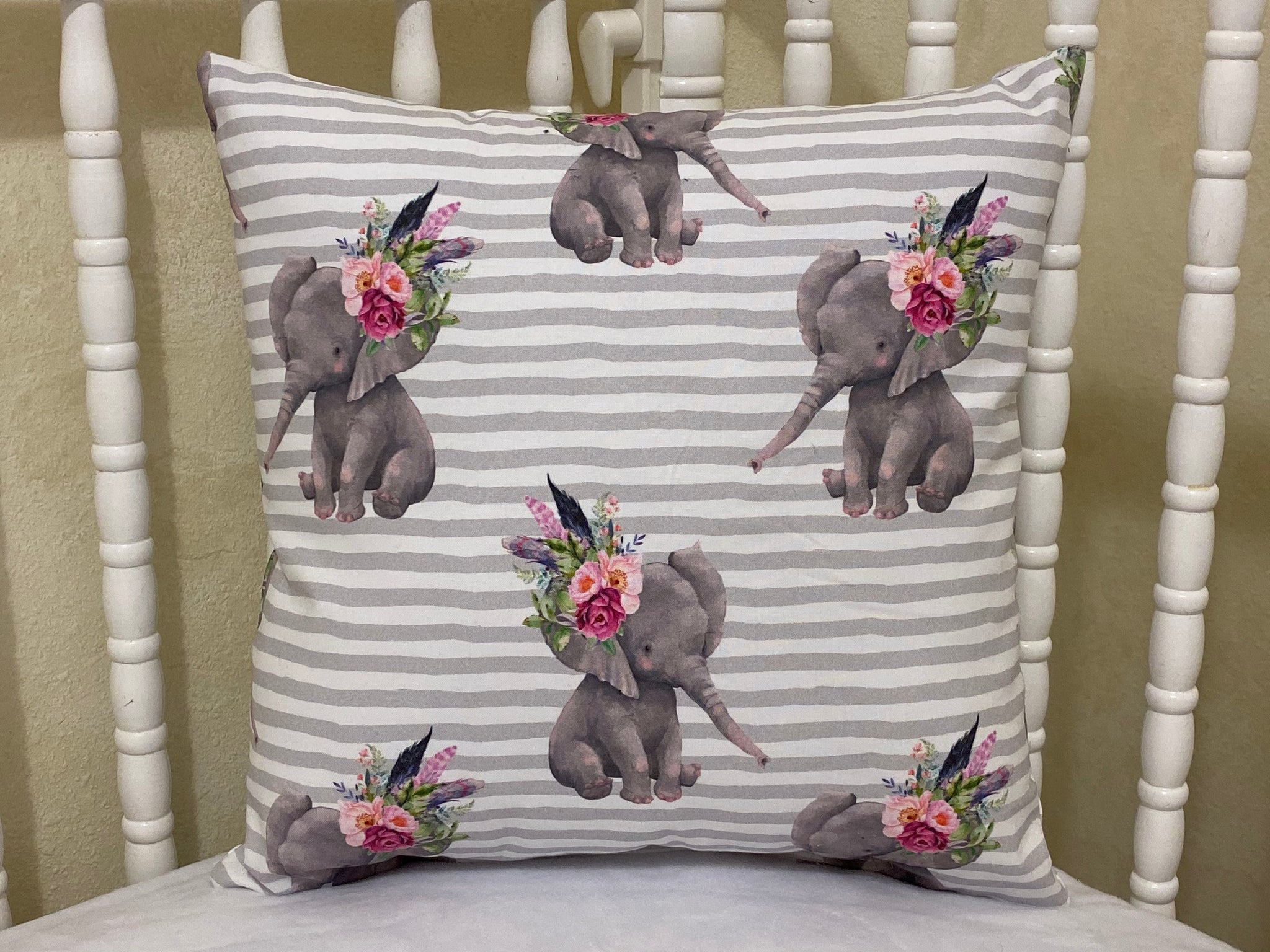 Baby Girl Boho Floral Elephant Crib Bedding- Lavender and Gray Elephant Baby Girl Bedding