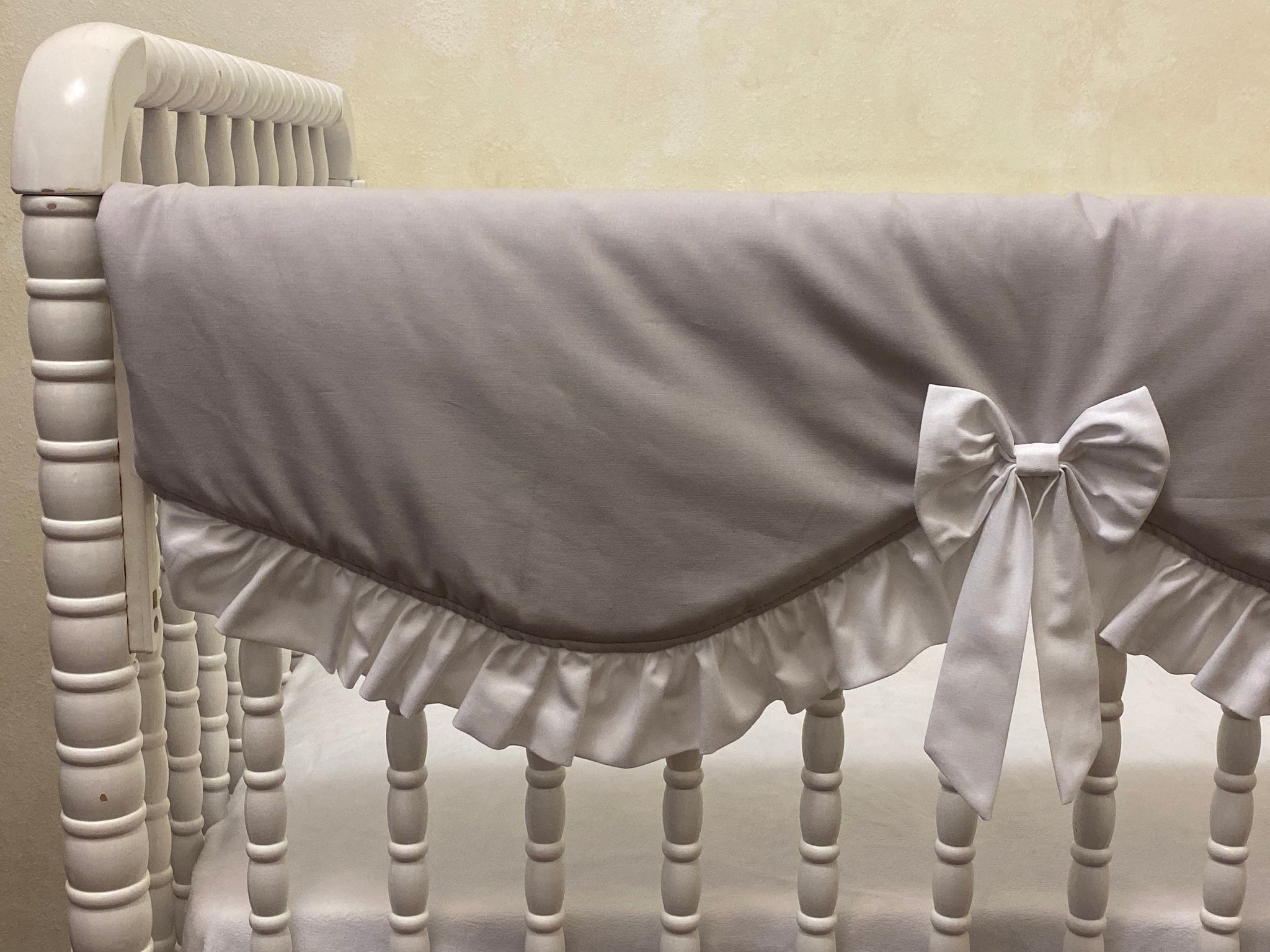 Gray and White Girl Baby Bedding - Girl Crib Bedding, Crib Rail Cover, Ruffled Crib Skirt