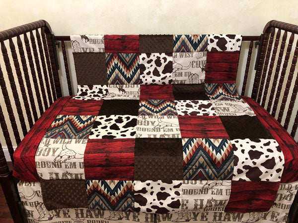 Cowboy Rodeo with Crimson Western Nursery Patchwork Baby Blanket