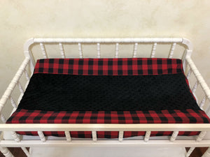Changing Pad Cover - Red and Black Plaid with Black Minky