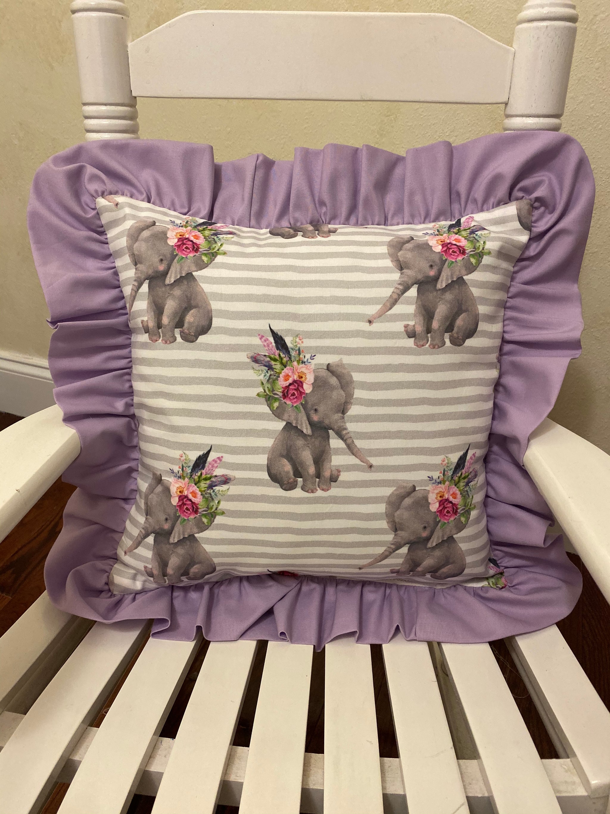 Boho Floral Elephant Girl Crib Bedding- Lavender and Gray Elephant Baby Girl Bedding