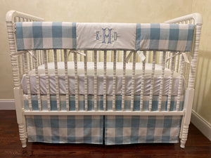 Blue Buffalo Plaid Baby Bedding Set - Buffalo Plaid Crib Bedding , Boy Crib Bedding, Crib Rail Cover Set