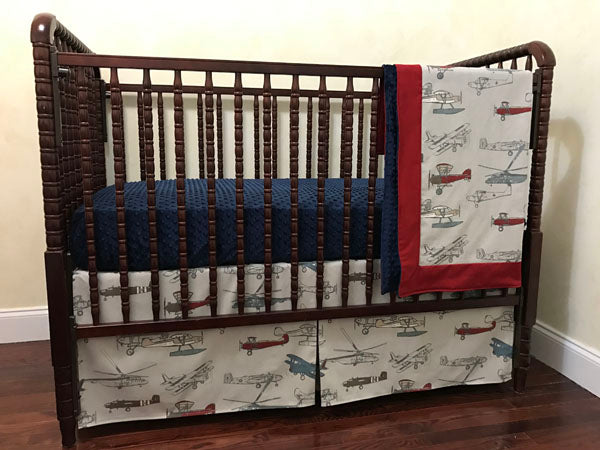 Airplane Crib Bedding - Boy Baby Bedding, Airplane Baby Bedding in Gray, Crimson, and Navy