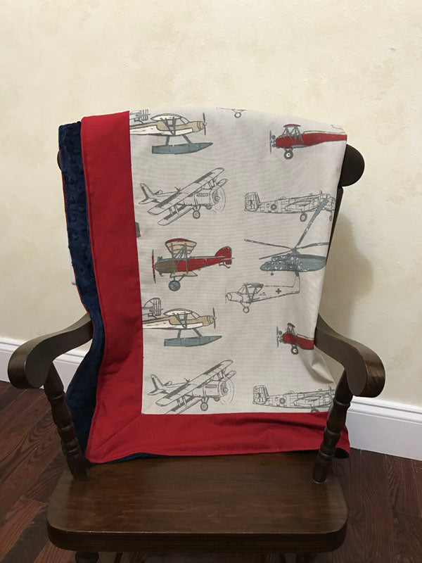 Airplane Crib Bedding - Boy Baby Bedding, Airplane Baby Bedding in Gray, Crimson, and Navy