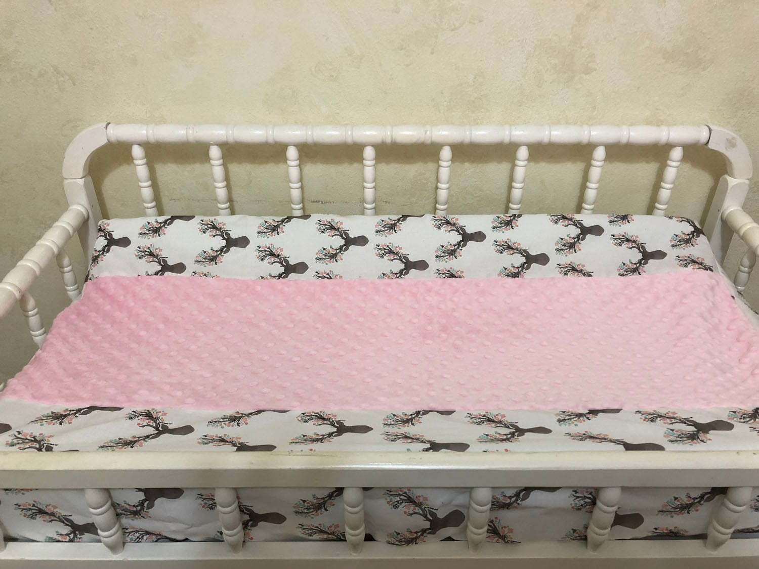 Changing Pad Cover - Floral Deer with Light Pink Minky