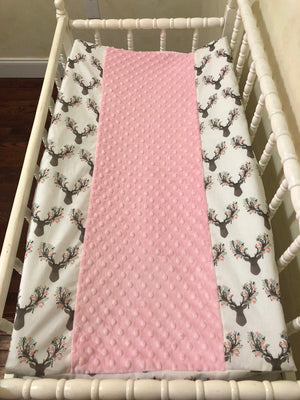 Changing Pad Cover - Floral Deer with Light Pink Minky