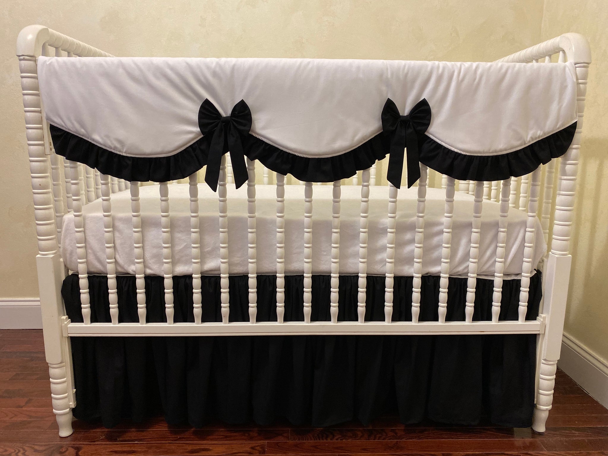 Black and White Girl Crib Bedding - Girl Baby Bedding, Crib Rail Cover