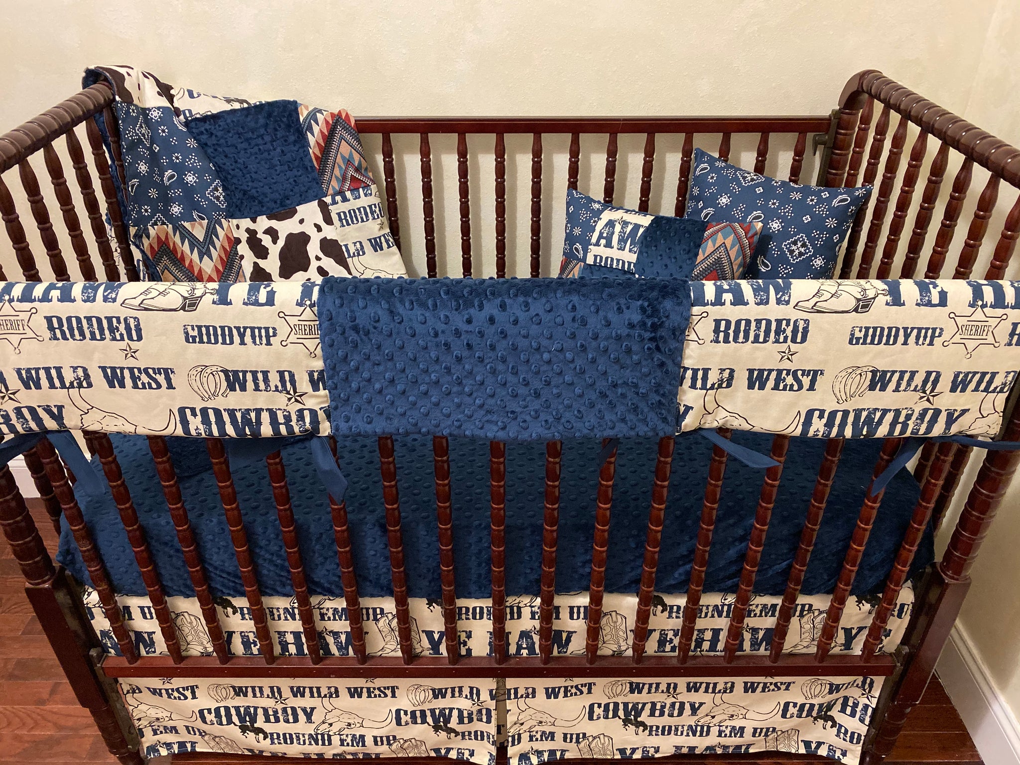 Cowboy Crib Bedding, Boy Baby Bedding, Blue Western Nursery Bedding