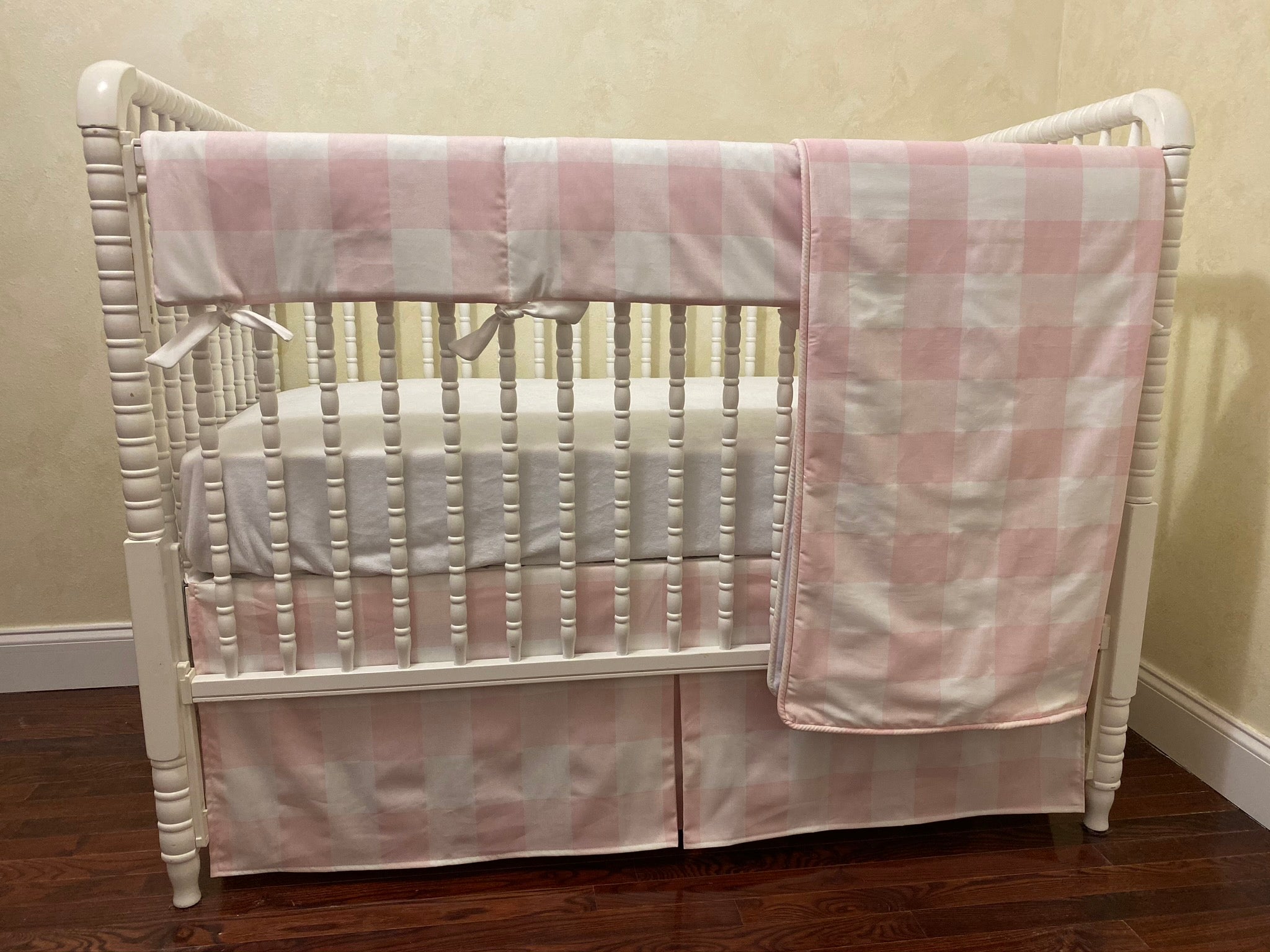 Pink Buffalo Plaid Girl Crib Bedding - Buffalo Plaid Baby Bedding , Crib Rail Cover, Pink Plaid Crib Skirt