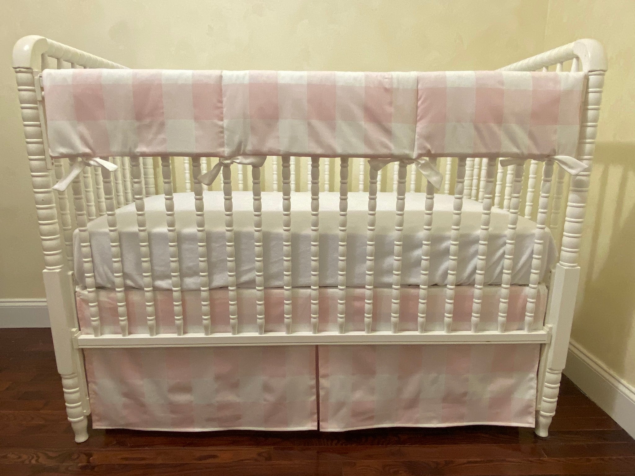 Pink Buffalo Plaid Girl Crib Bedding - Buffalo Plaid Baby Bedding , Crib Rail Cover, Pink Plaid Crib Skirt