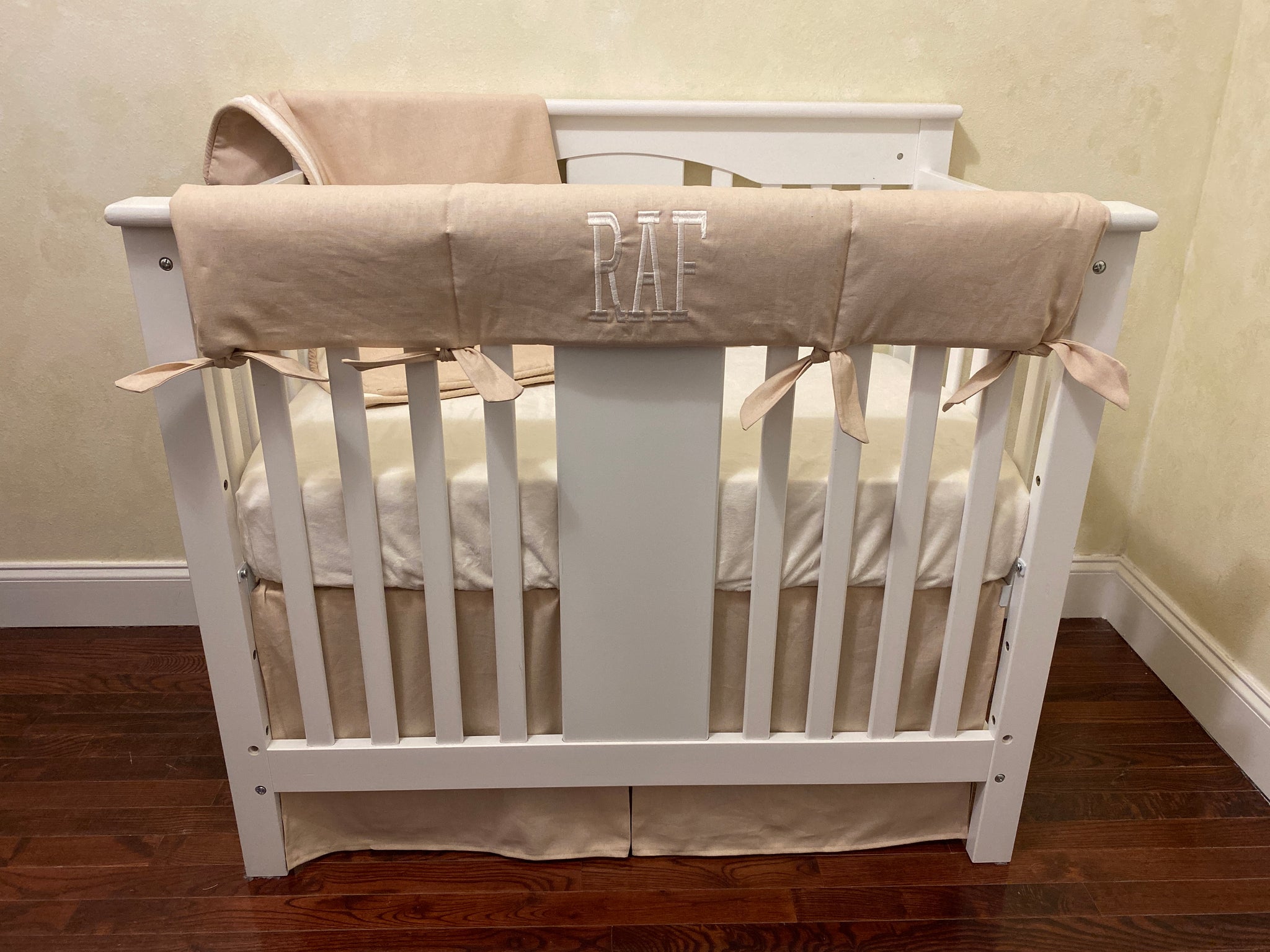 Natural Linen Mini Crib Bedding - Boy Mini Crib Bedding, Neutral Mini Crib Bedding