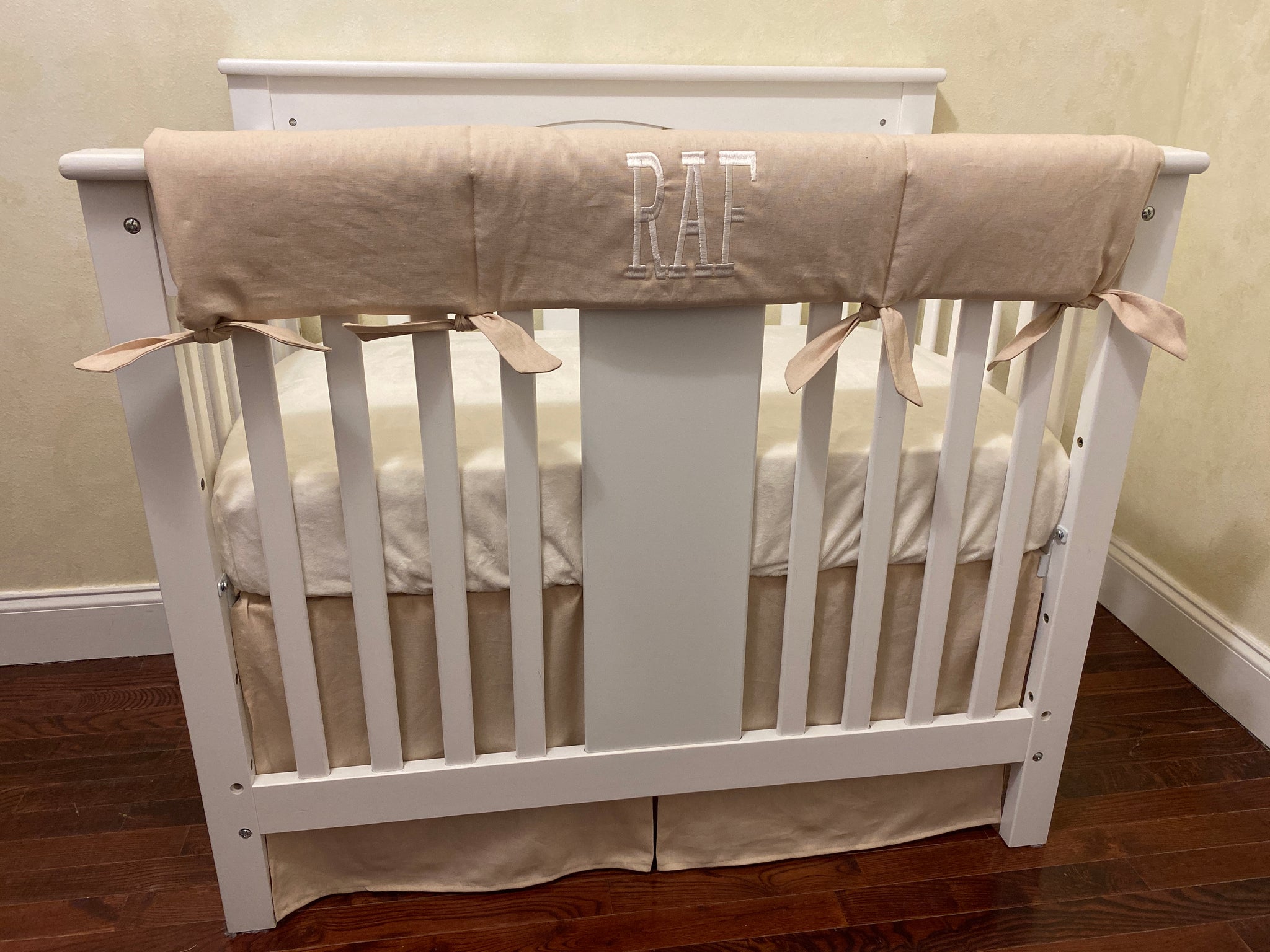 Natural Linen Mini Crib Bedding - Boy Mini Crib Bedding, Neutral Mini Crib Bedding