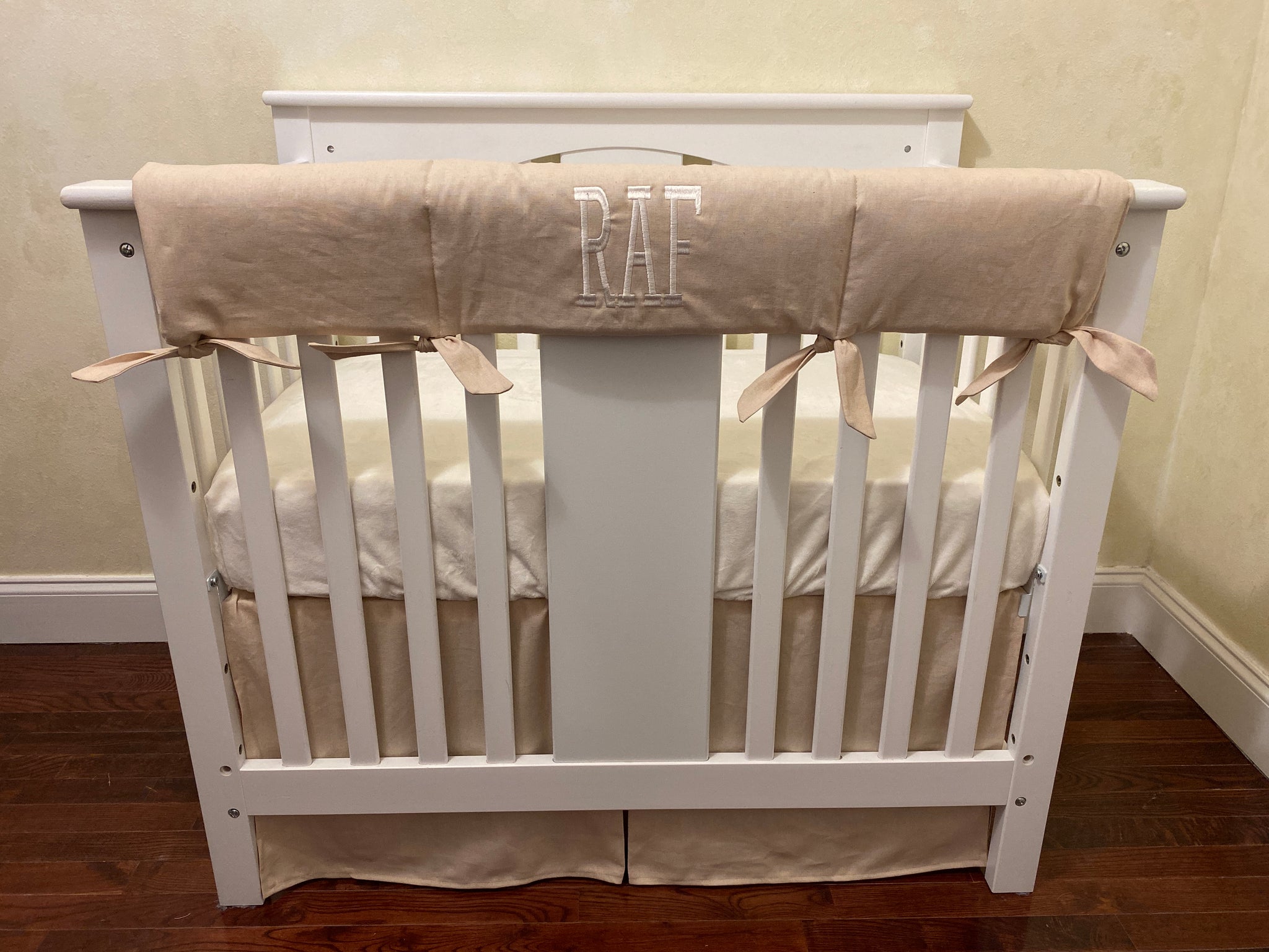 Natural Linen Mini Crib Bedding - Boy Mini Crib Bedding, Neutral Mini Crib Bedding