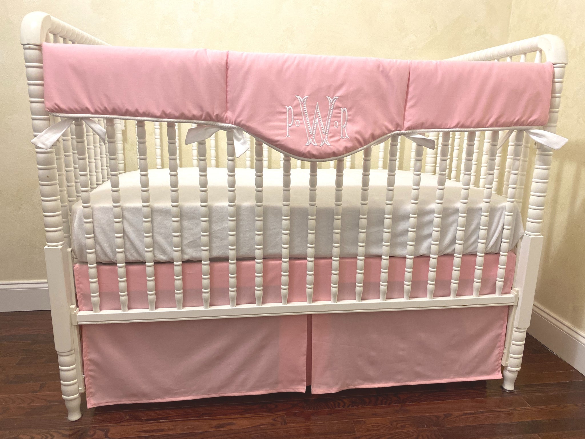 Pink Crib Bedding, Girl Baby Bedding, Scalloped Crib Rail Cover