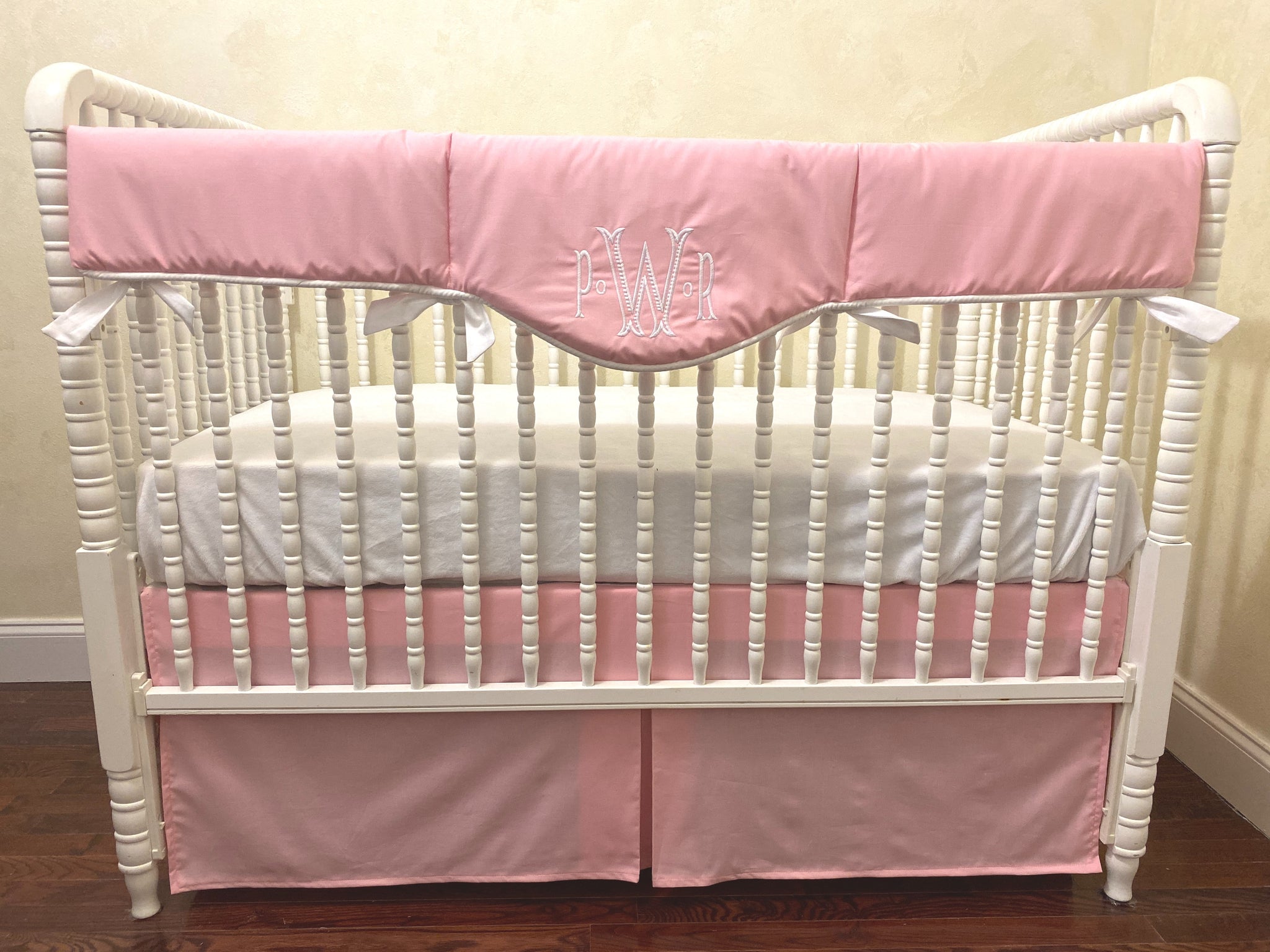 Pink Crib Bedding, Girl Baby Bedding, Scalloped Crib Rail Cover