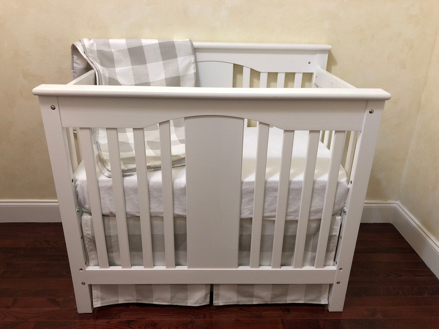 French Gray Buffalo Plaid Mini Crib Bedding Set - Boy Mini Crib Bedding