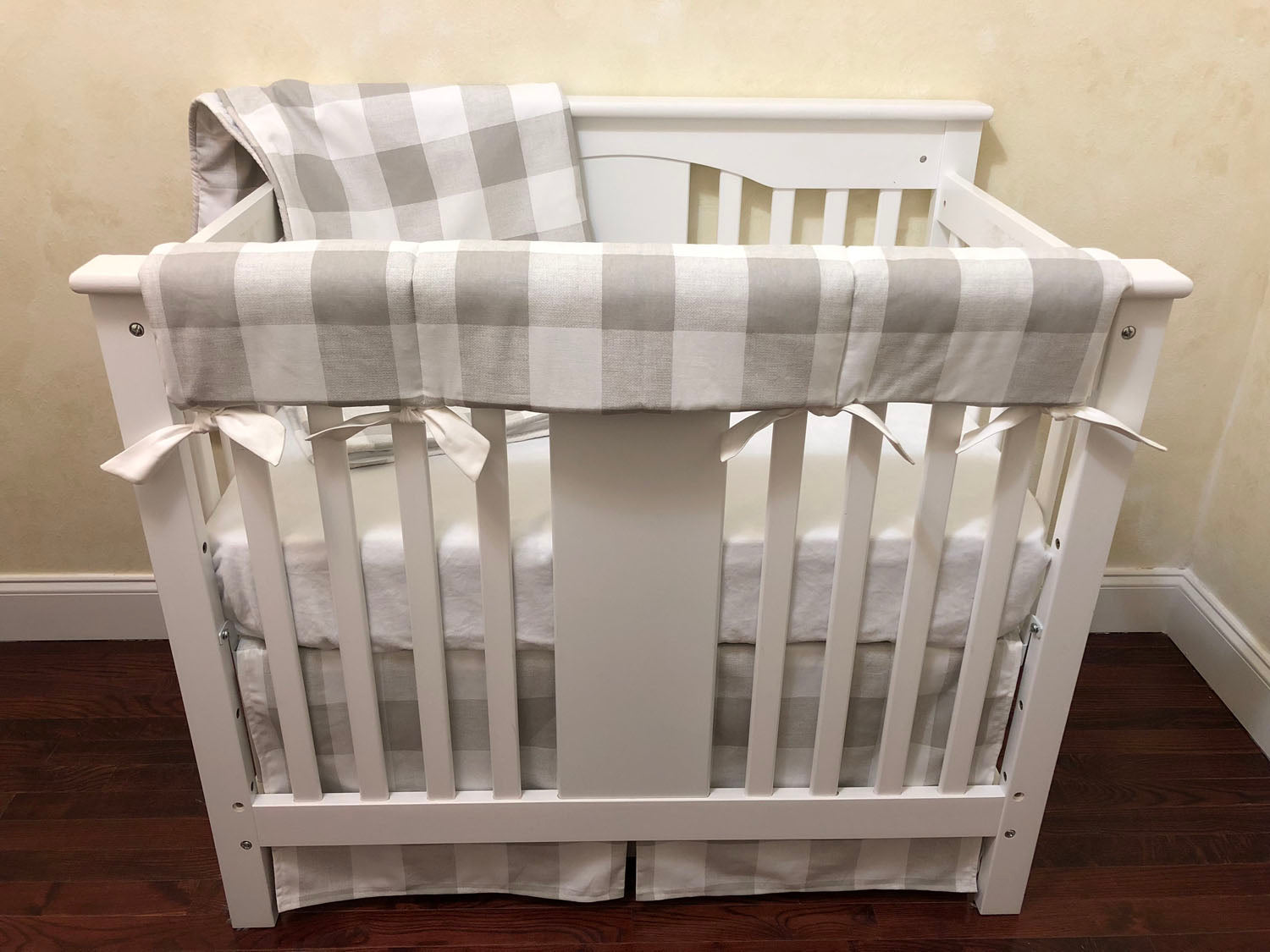French Gray Buffalo Plaid Mini Crib Bedding Set - Boy Mini Crib Bedding