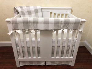 French Gray Buffalo Plaid Mini Crib Bedding Set - Boy Mini Crib Bedding