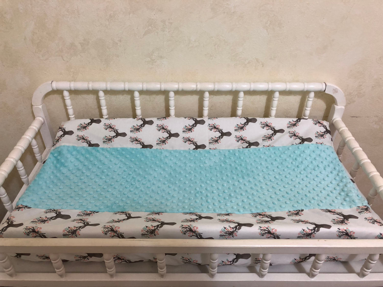 Changing Pad Cover - Floral Deer with Coral or Aqua Minky