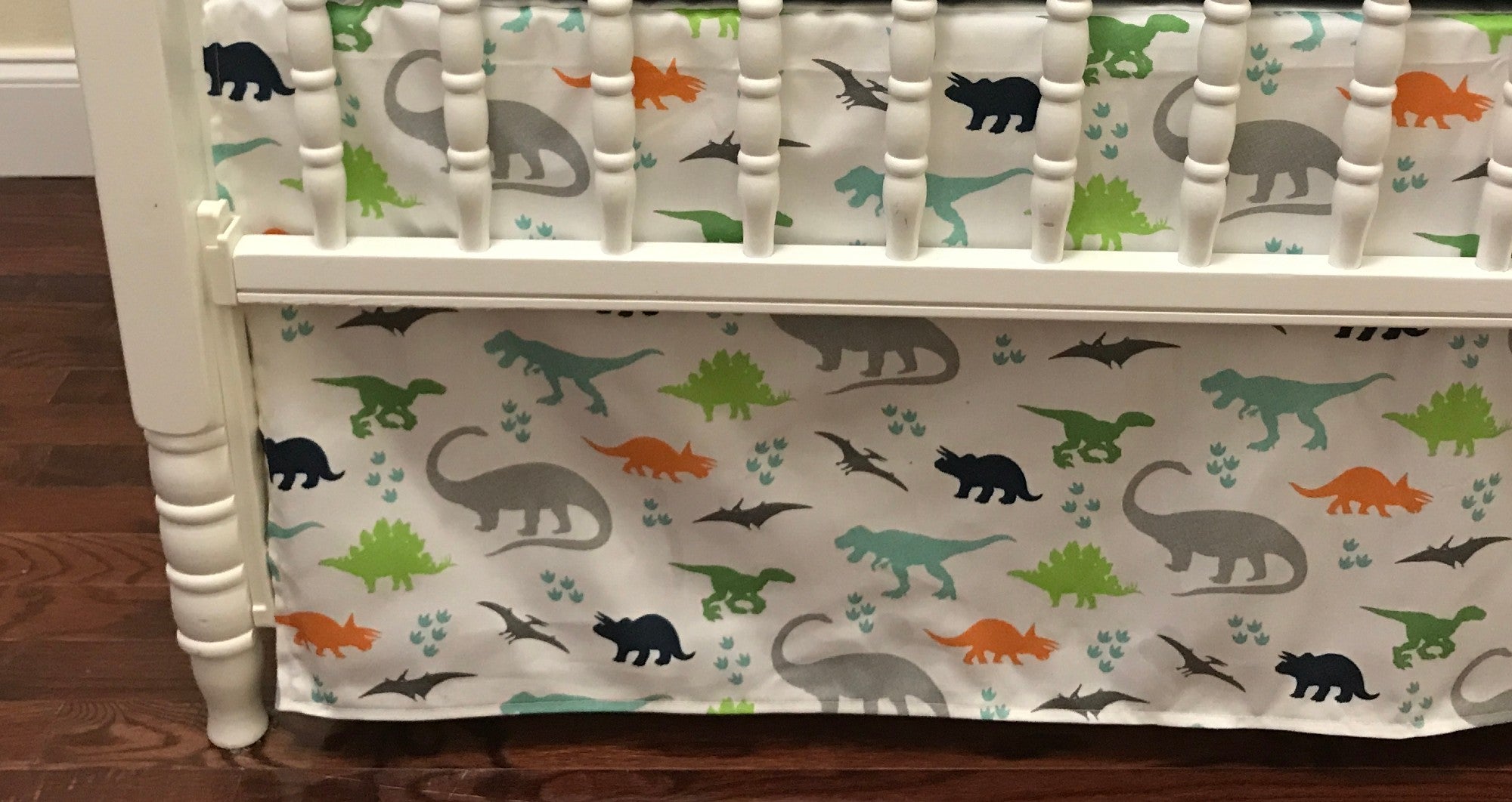 Baby Boy Dinosaur Crib Bedding with Navy Blue and Lime Green